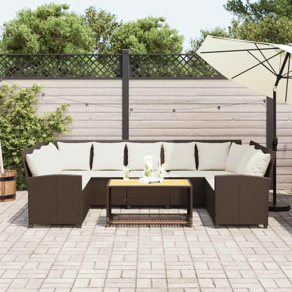 vidaXL Tuinbank met kussens poly rattan bruin, foto 3