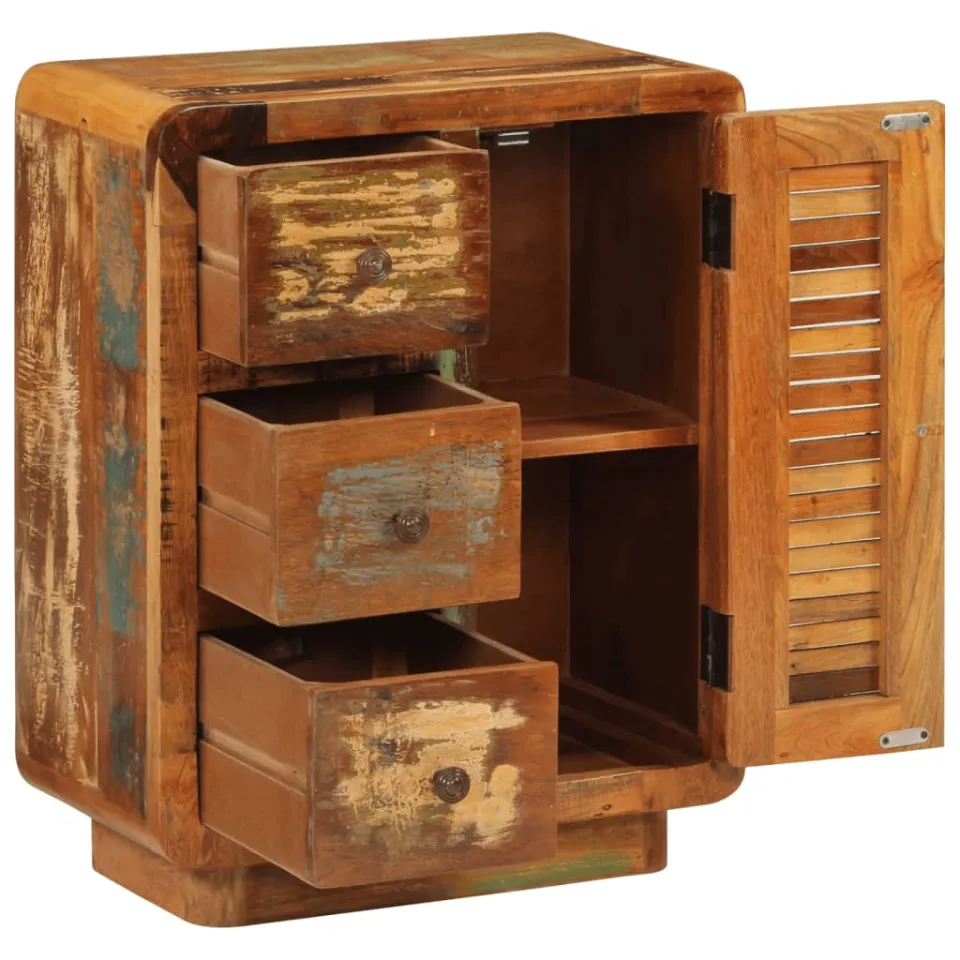 vidaXL Dressoir met 3 lades 55x30x70 cm massief gerecycled hout meerkleurig, foto 4
