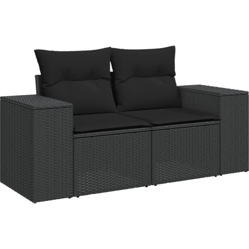vidaXL 9-delige Loungeset met kussens poly rattan zwart