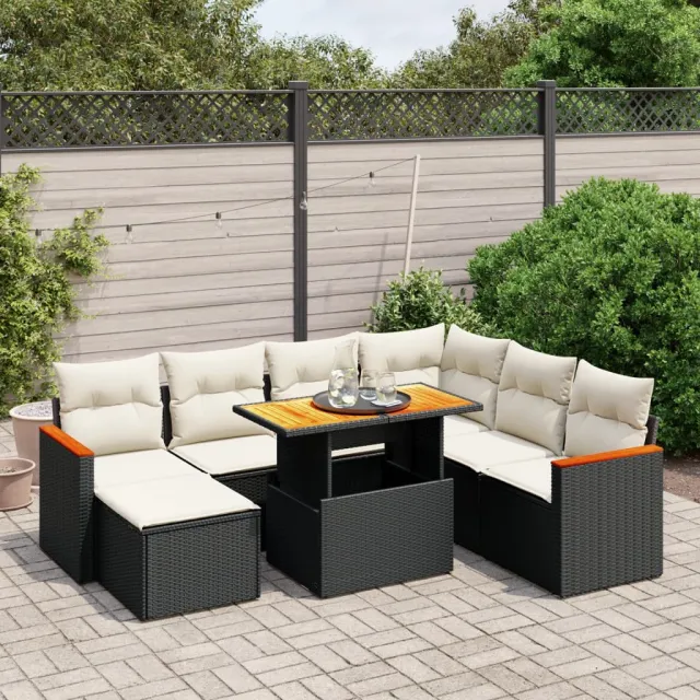 vidaXL 8-delige Loungeset met kussens poly rattan zwart, foto 2