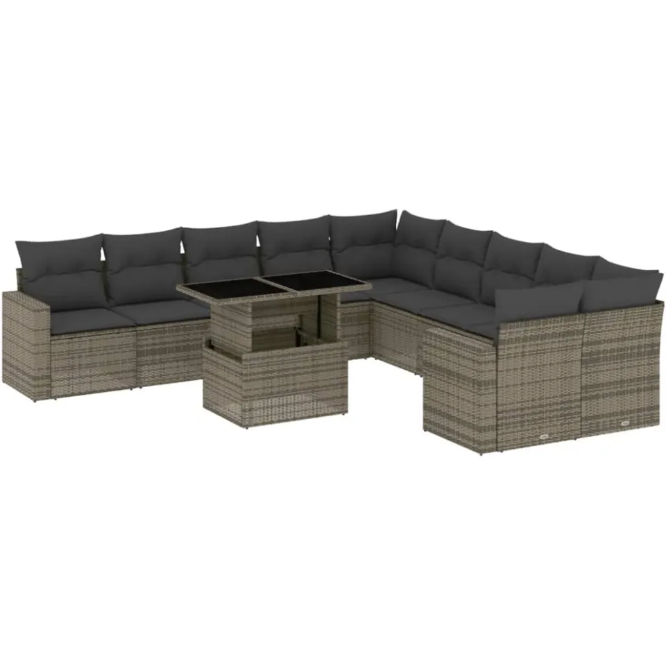 vidaXL 11-delige Loungeset met kussens poly rattan grijs
