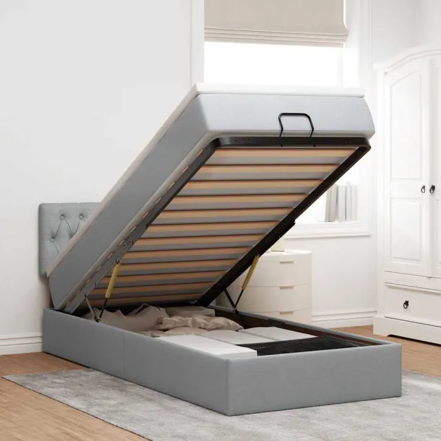 vidaXL Ottoman bed met matras en LED's 90x190cm stof lichtgrijs grijs