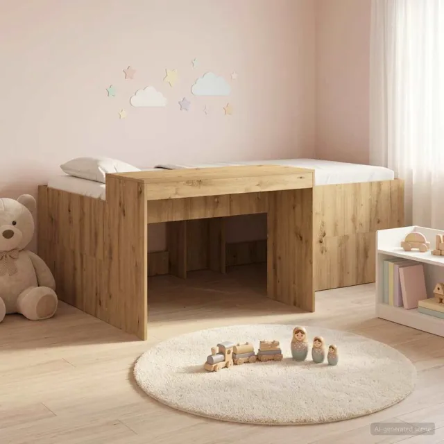 vidaXL Hoge Bed Frame met Bureau voor Kinderen Artisanaal eiken Bruin