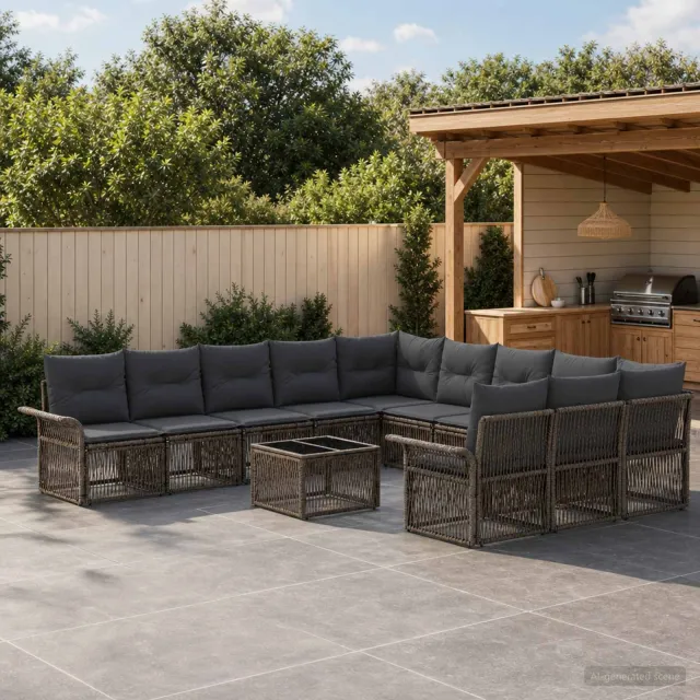 vidaXL Tuinbankenset 12 st 11-zits Grijs poly rattan, foto 2