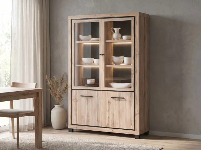 Mobistoxx Vitrinekast ELEGA 4 deuren canadese eik met led