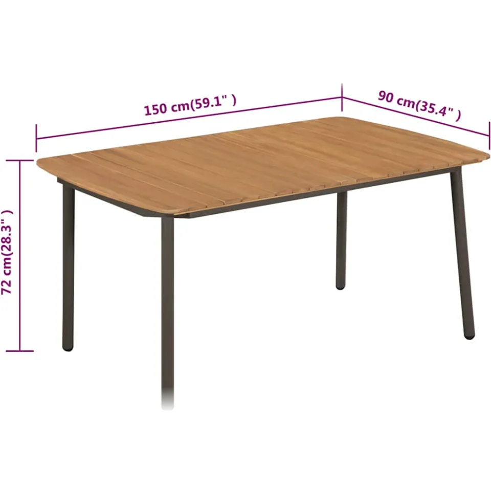 vidaXL Tuintafel 150x90x72 cm massief acaciahout en staal, foto 3
