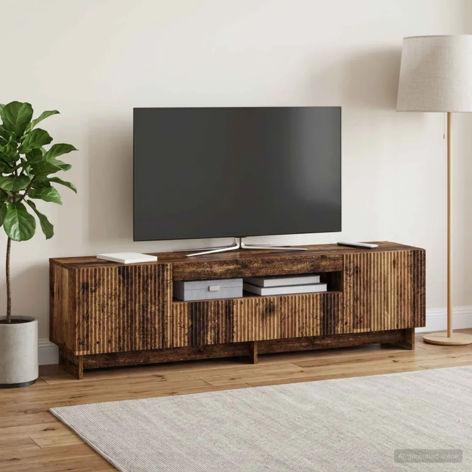 vidaXL LED tv-meubel EDE 153 x 35 x 43 cm Oud hout Bewerkt hout bruin, foto 4