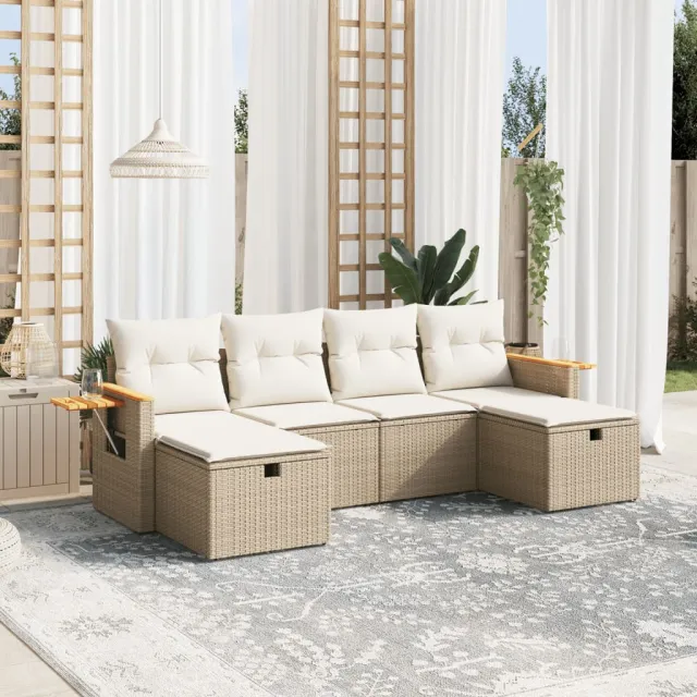 vidaXL 6-delige Loungeset met kussens poly rattan beige, foto 2