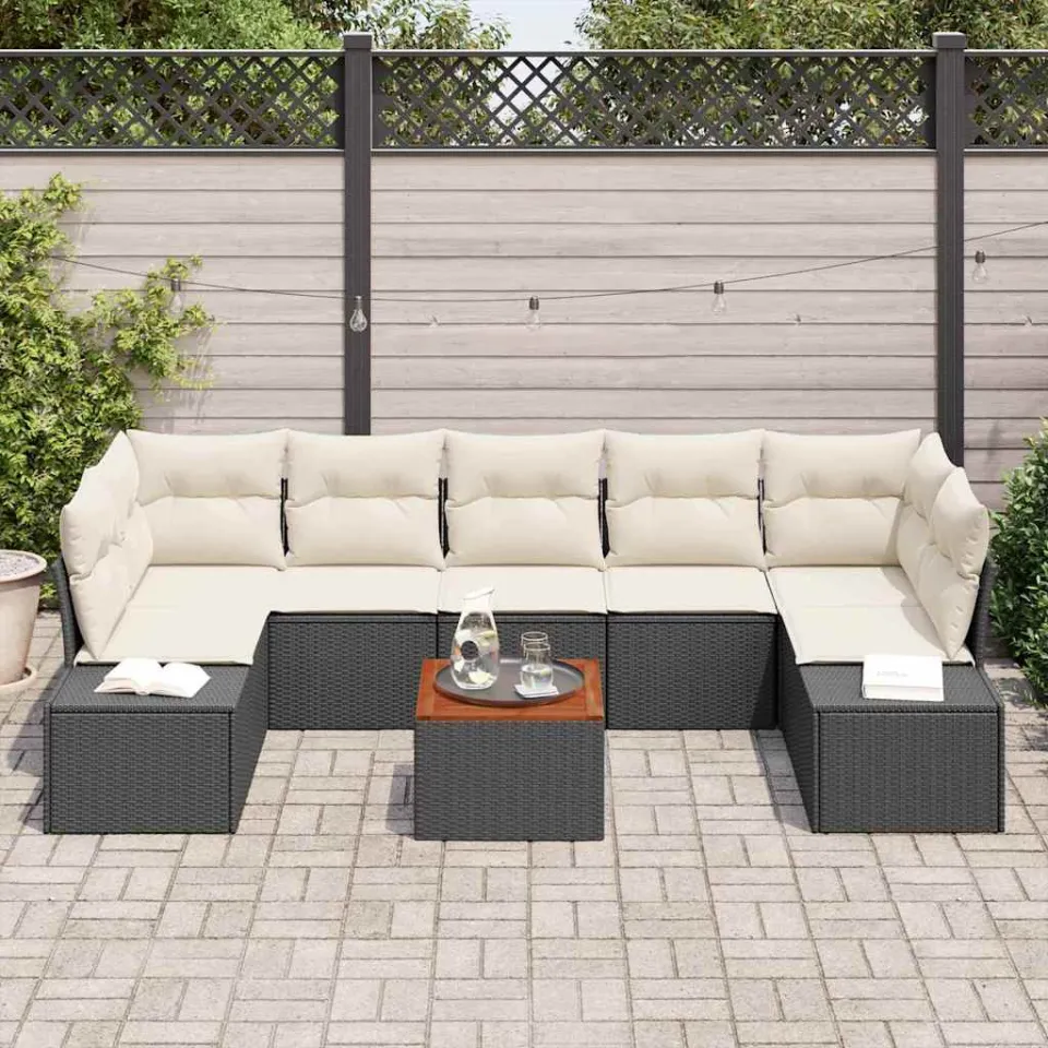 vidaXL Tuinbankenset 8 st Zwart poly rattan, foto 3