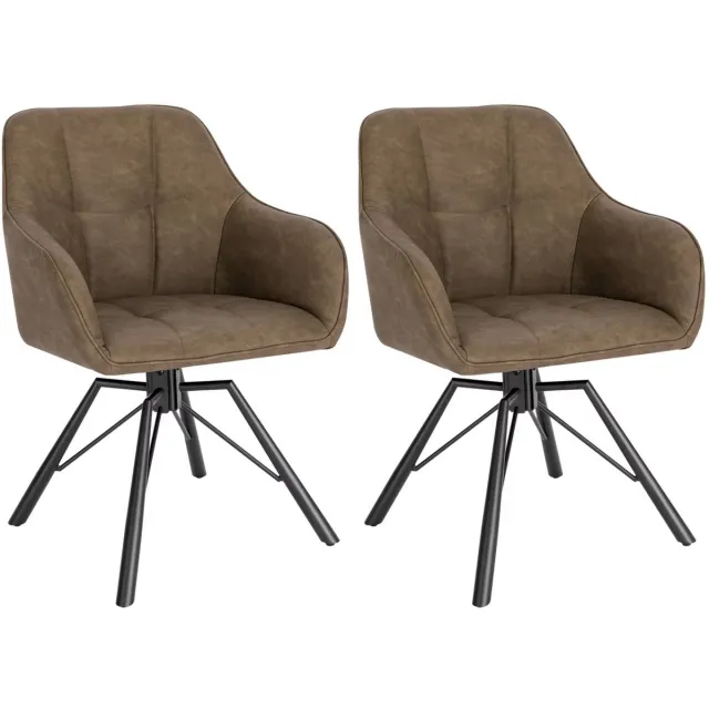 Happiq Set van 2 Draaibare Eetkamerstoelen - Gestoffeerde Comfortstoelen met Armleuningen & Rugleuning - Voor Keuken, Woonkamer & Restaurant Bruin