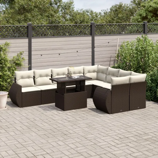 vidaXL 10-delige Loungeset met kussens poly rattan bruin, foto 2