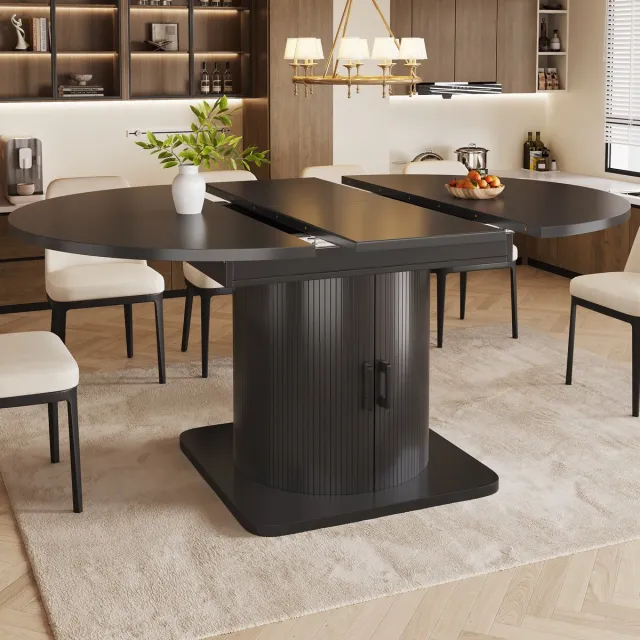 STILVORA Eettafel - Uitschuifbaar Met Opbergruimte - Voor Keuken En Eethoek - MDF En Metaal - 118-158x118x76 Cm - Zwart Walnoot