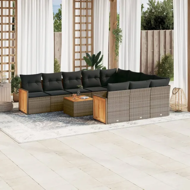 vidaXL 11-delige Loungeset met kussens poly rattan grijs, foto 2