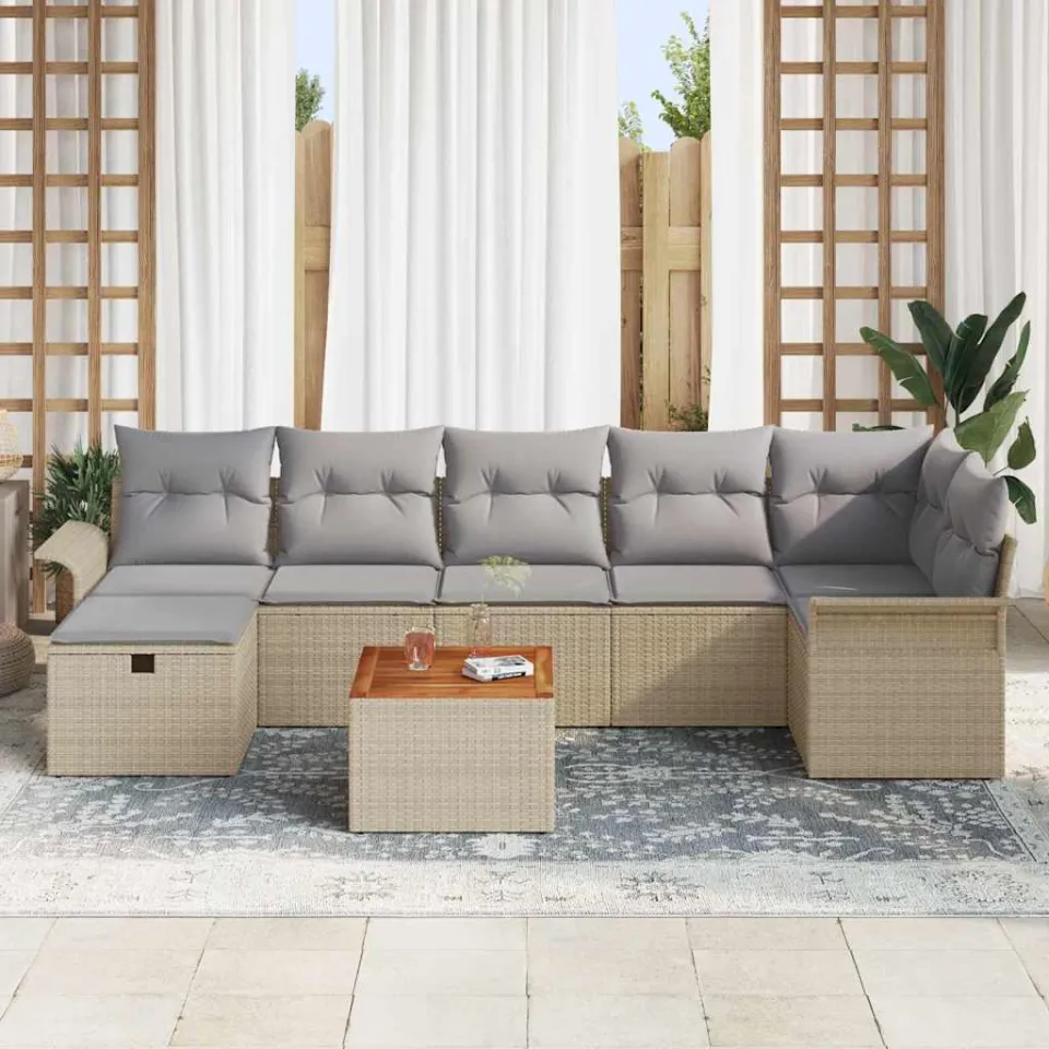 vidaXL Tuinbankenset 8 st Beige Poly riet