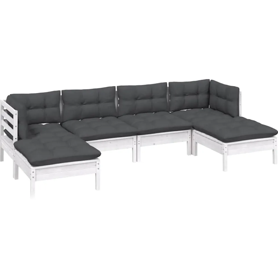 vidaXL 6-delige Loungeset met kussens grenenhout wit