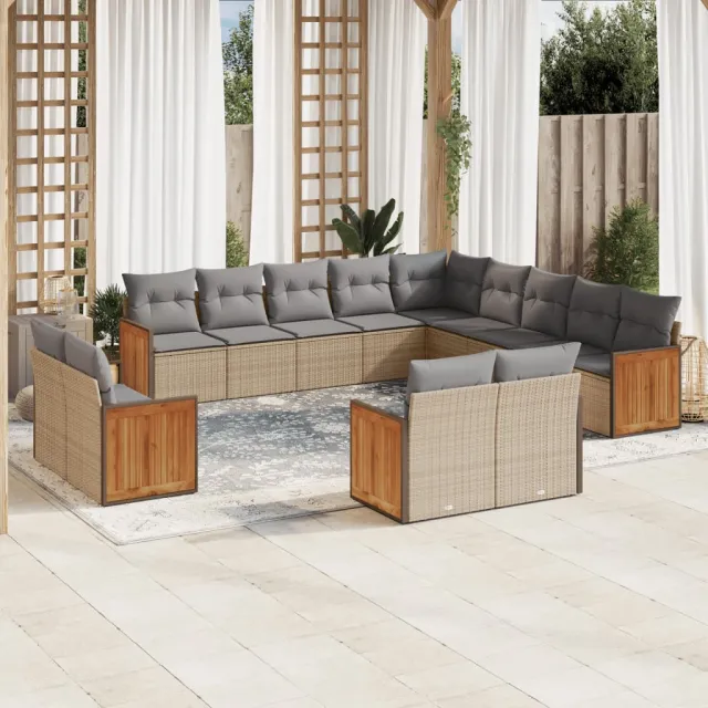 vidaXL 13-delige Loungeset met kussens poly rattan beige, foto 2