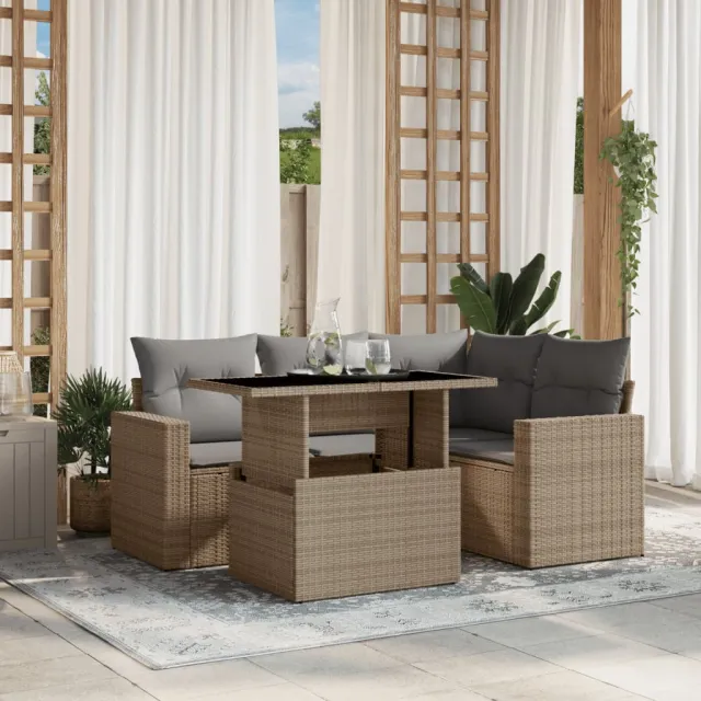 vidaXL 5-delige Loungeset met kussens poly rattan beige, foto 2