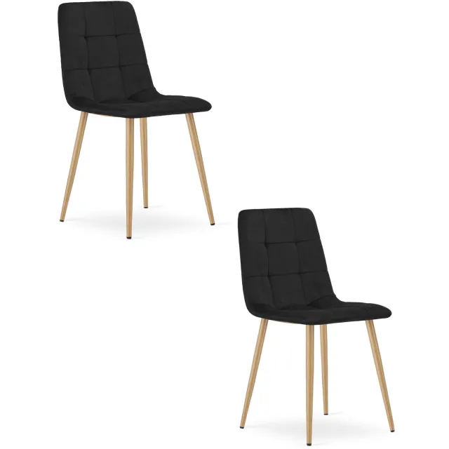 LEOBERT KARA Eetkamerstoelen – Set van 2 – Zwart Velvet – Houten Poten – Comfortabele Ergonomische Zitting – Modern Design – Velvet Stoel voor Woonkamer, Keuken en Eetkamer – Max. 110 kg per Stoel