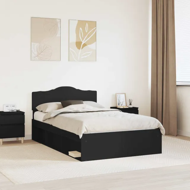 vidaXL Bedframe met hoofdeinde Zwart 120 x 200 cm Massief grenenhout