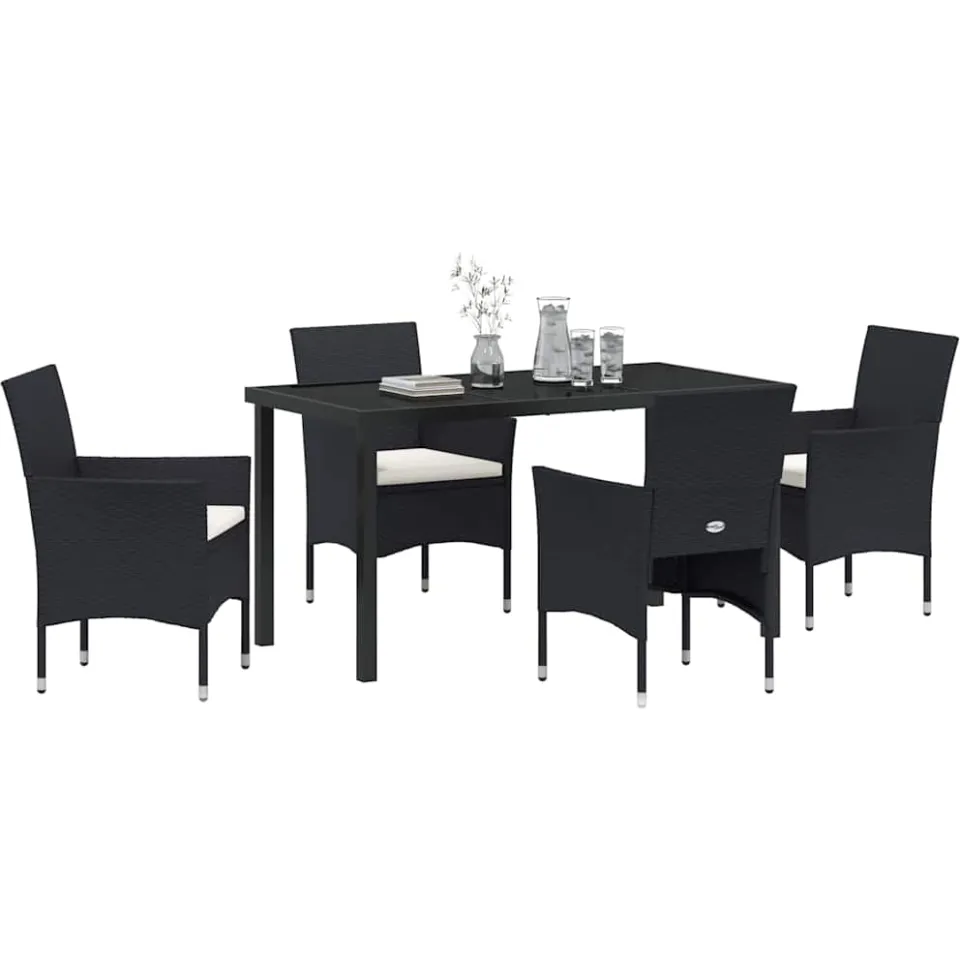 vidaXL Tuin eettafelset 5 st Zwart poly rattan