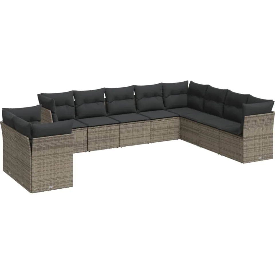 vidaXL 10-delige Loungeset met kussens poly rattan grijs, foto 3