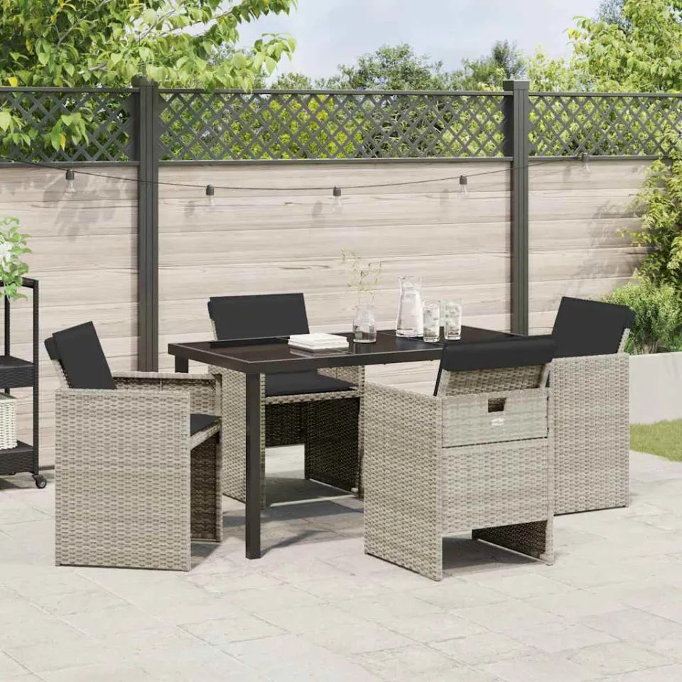 vidaXL Tuin eettafelset 5 st Lichtgrijs poly rattan, foto 3