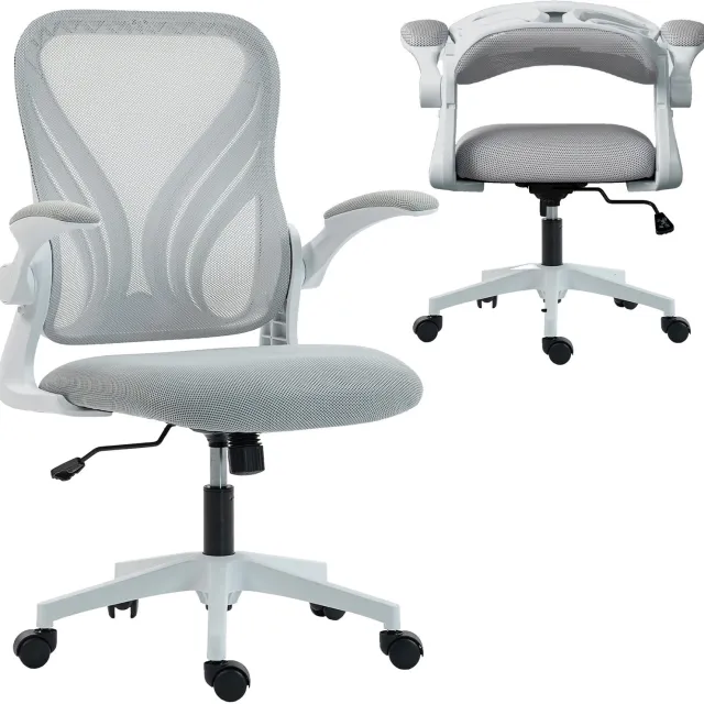 Lunpog Ergonomische Bureaustoel met Opvouwbare Rugleuning - Comfortabele Computerstoel met Verbreden Zitting - Opklapbare Armleningen - Mesh Grijs
