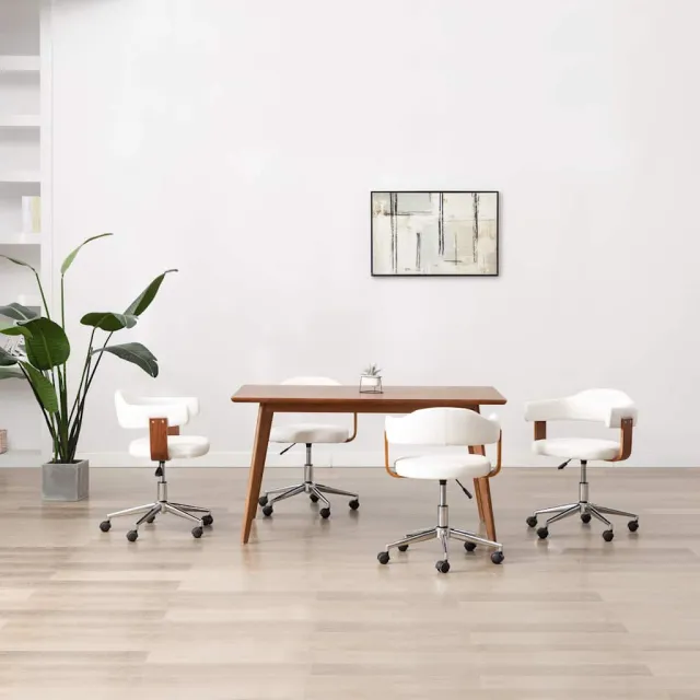 vidaXL Eetkamerstoelen draaibaar 4 st gebogen hout en kunstleer wit, foto 2