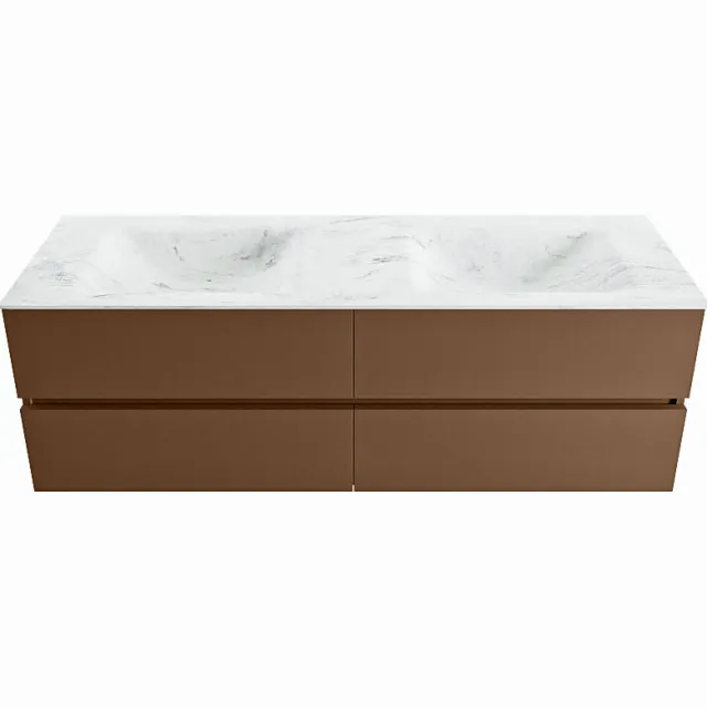 Mondiaz VICA-DLUX 150cm badmeubel onderkast Rust 4 lades. Inbouw wastafel CLOUD dubbel 2 kraangaten, kleur Opalo.