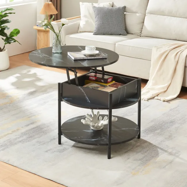en.casa Salontafel Kandas rond marmerlook zwart en goudkleurig Ø70 cm [en.casa]