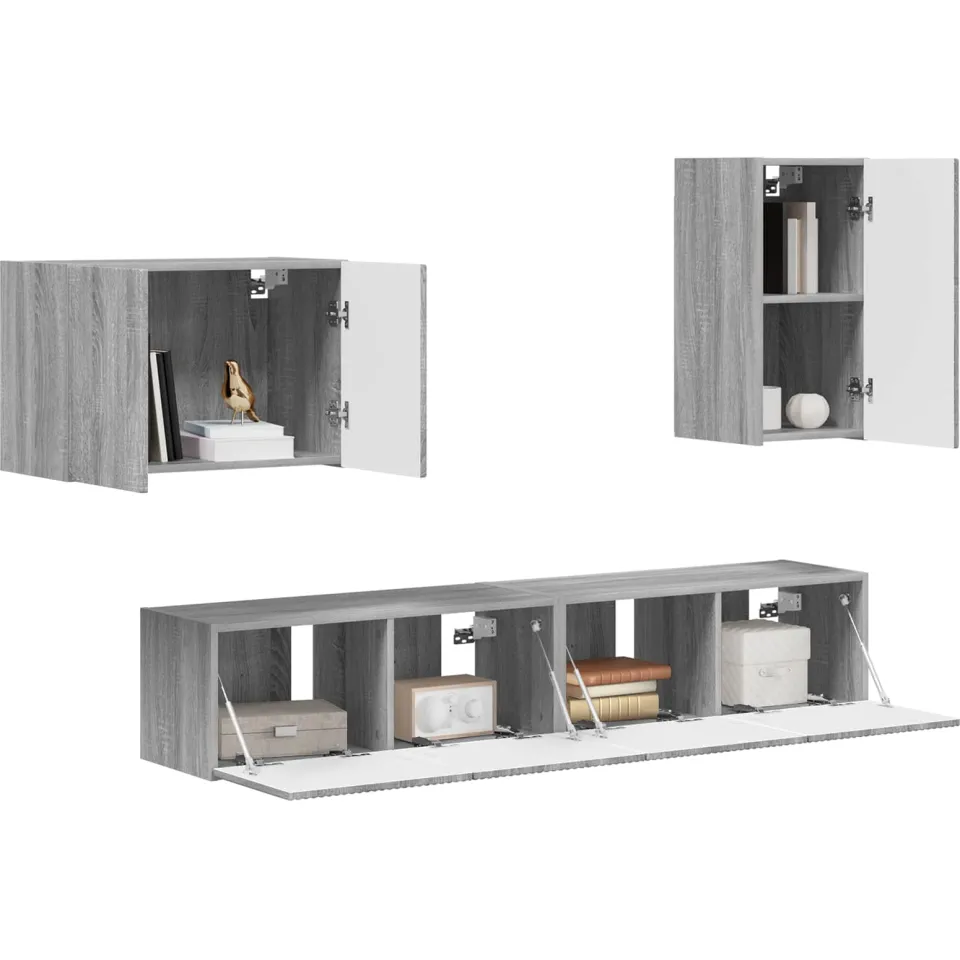 vidaXL TV Wandkast Set 4 st Grijs Sonoma Bewerkt hout