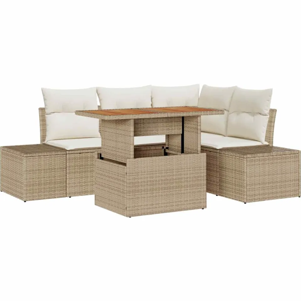 vidaXL Tuin Sofa Set 5 st Beige Poly riet