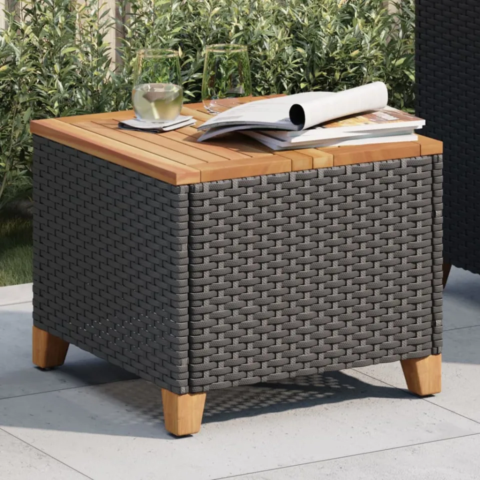 vidaXL Tuintafel 45x45x37 cm poly rattan en acaciahout zwart, foto 3