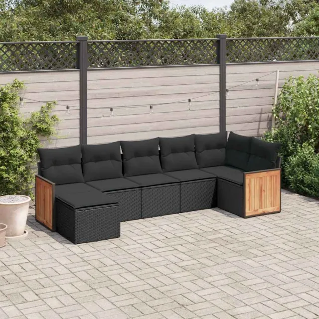vidaXL 7-delige Loungeset met kussens poly rattan zwart, foto 2