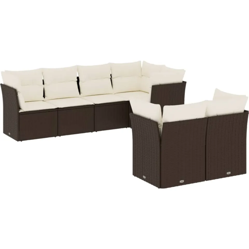 vidaXL 7-delige Loungeset met kussens poly rattan bruin, foto 3