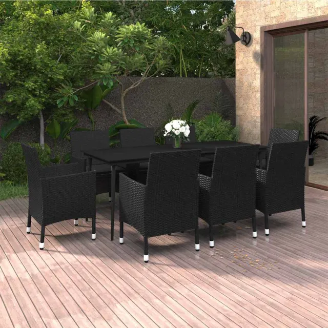 vidaXL 9-delige Tuinset met kussens poly rattan en glas zwart, foto 2
