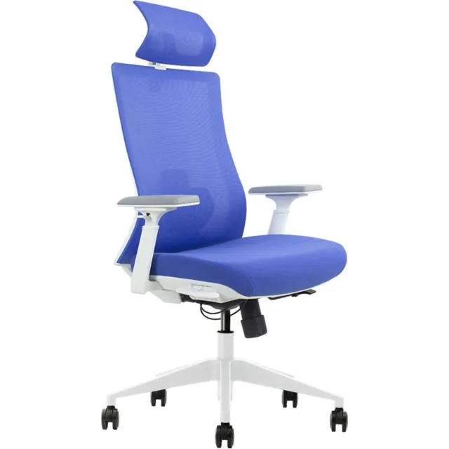 Euroseats ergonomische bureaustoel met hoofdsteun Verona. Uitvoering rug & zitting blauw. Voldoet aan de NEN EN 1335 norm. Blauwe rug