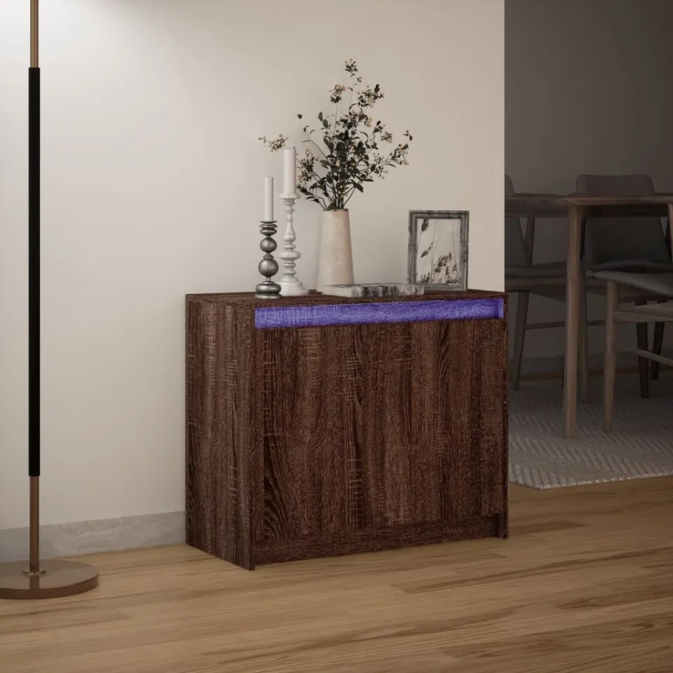 vidaXL Dressoir met LED 72x34x61 cm bewerkt hout bruin eikenkleur, foto 4