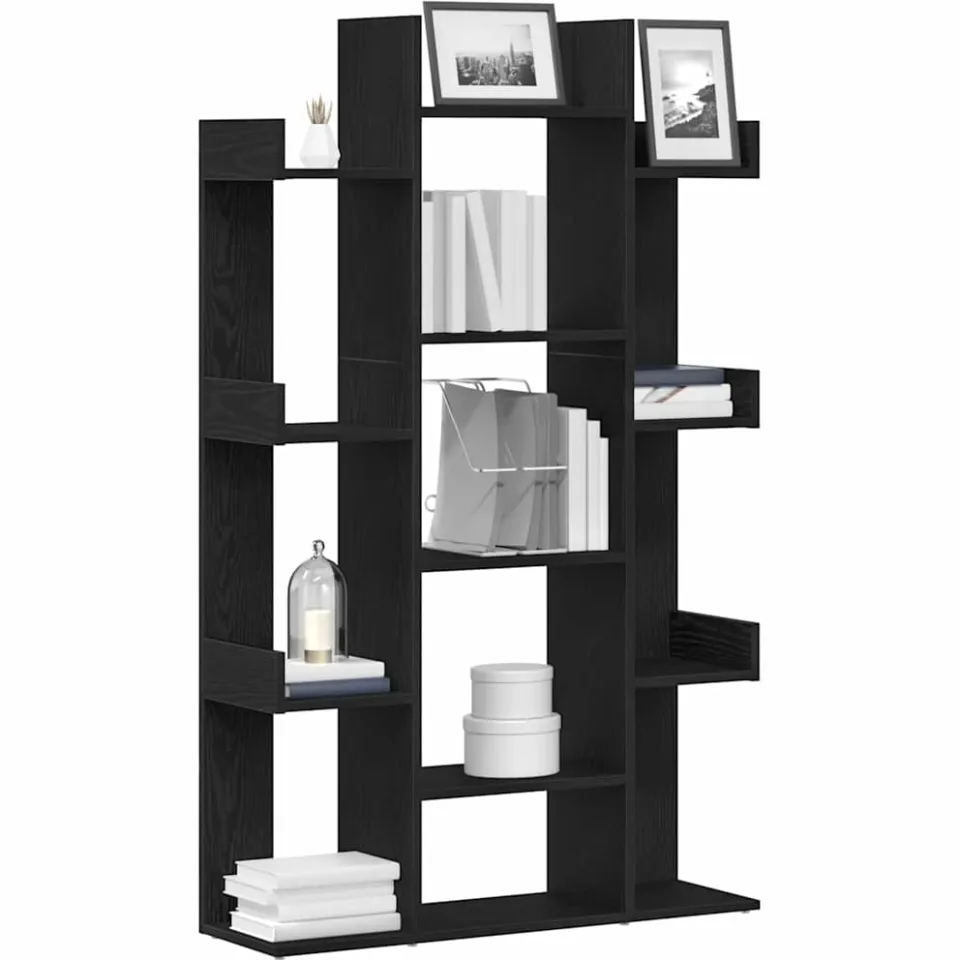 vidaXL Boekenkast 13-laags 86 x 25,5 x 140 cm Bewerkt hout Zwart Eiken