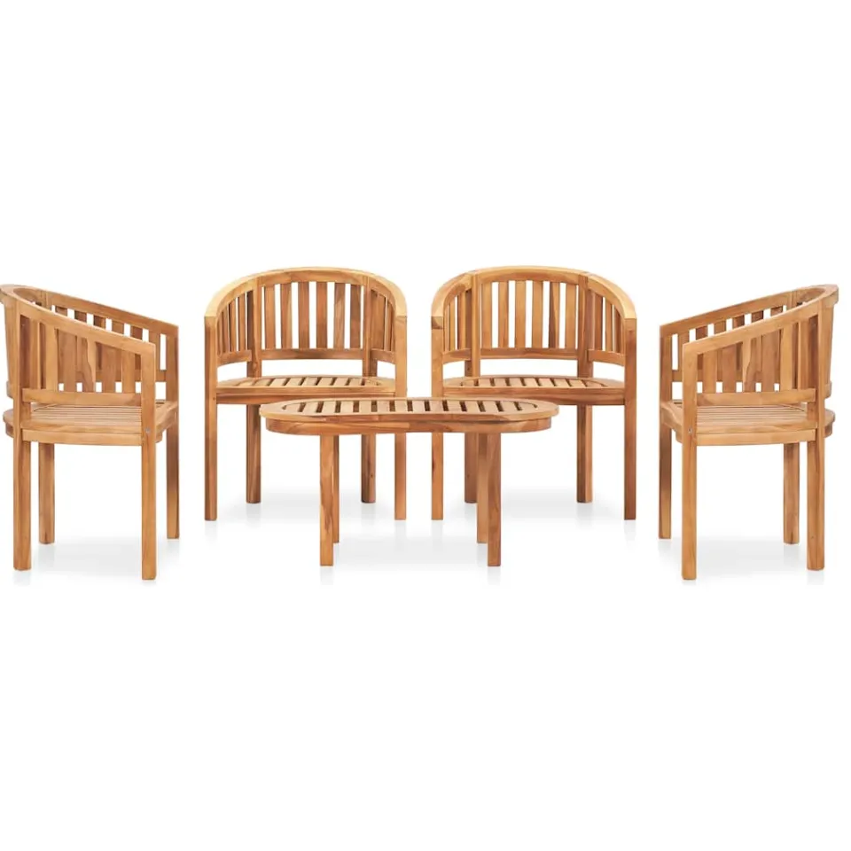 vidaXL 5-delige Loungeset banaanvormig massief teakhout bruin, foto 2