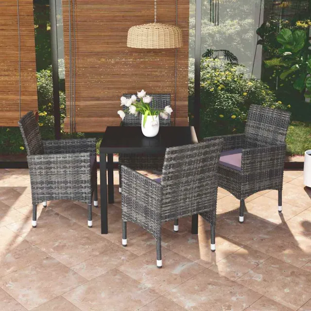 vidaXL 5-delige Tuinset met kussens poly rattan grijs, foto 2