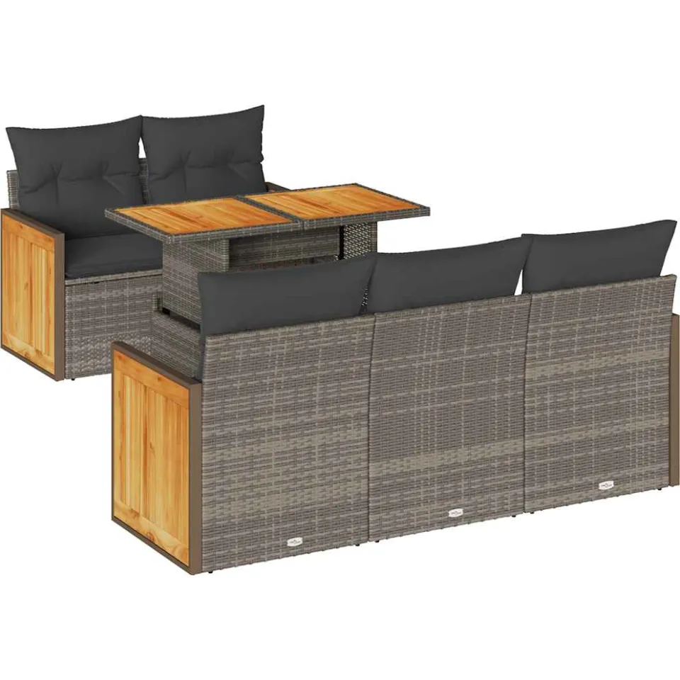 vidaXL 6-delige Loungeset met kussens poly rattan acacia grijs, foto 3