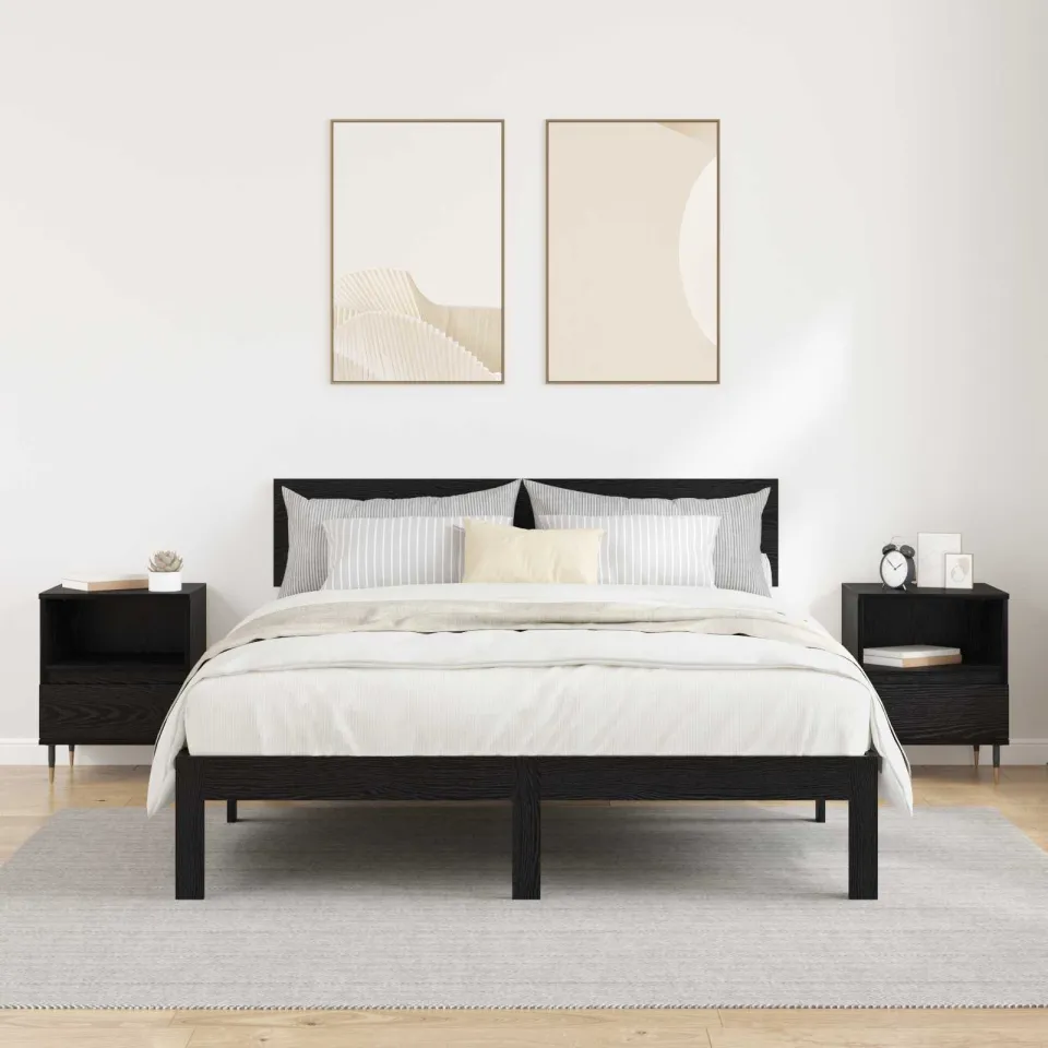 vidaXL Nachtkastje 2 st Zwart Eiken 40 x 35 x 50 cm Bewerkt hout, foto 4