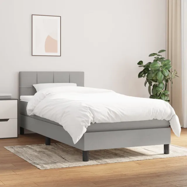 vidaXL Boxspring met matras stof lichtgrijs 100x200 cm grijs