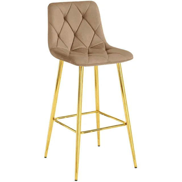 Oskar Barkruk NADO – Bruin Velvet / Fluweel – Gestoffeerde Barstoel met Rugleuning en Voetsteun – Goudkleurige Metalen Poten – Modern Design – Voor Keukeneiland, Keuken, Bartafel en Thuisbar