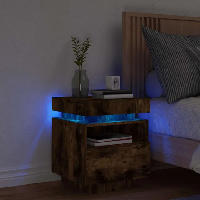 vidaXL Nachtkastje met LED-verlichting 40x39x48,5 cm gerookt eiken, foto 2
