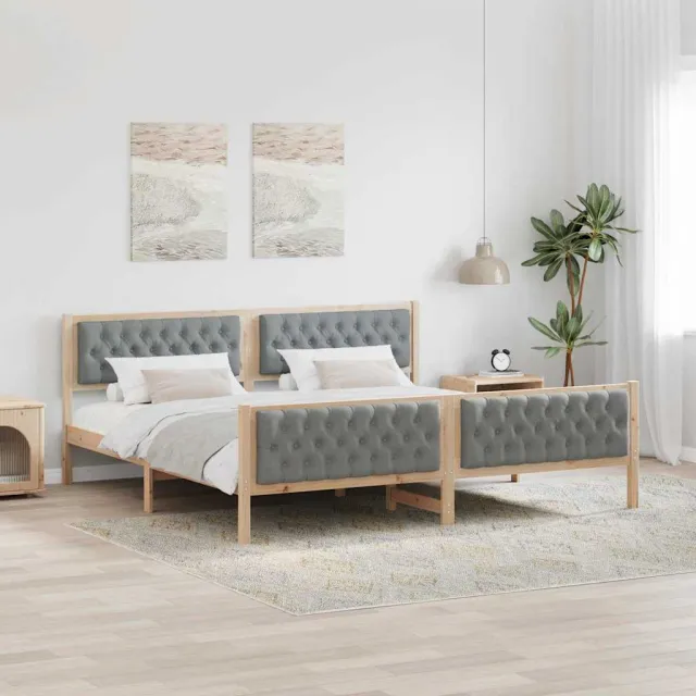 vidaXL Bedframe Lichtgrijs 200 x 200 cm Massief grenenhout Bruin