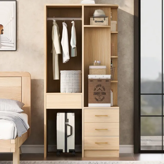 VVBV Kledingkast 70x55x175 cm – Opbergruimte, Lades en Legplanken – Minimalistisch – Modern Design – Voor Woonkamer – Voor Slaapkamer – Natuurlijk Hout Naturel