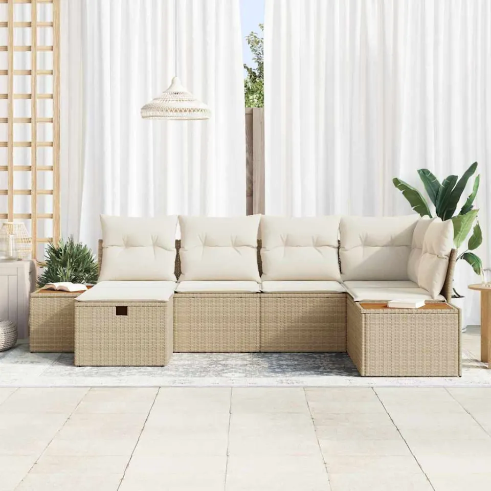 vidaXL Tuin Sofa Set Beige poly rattan, foto 3