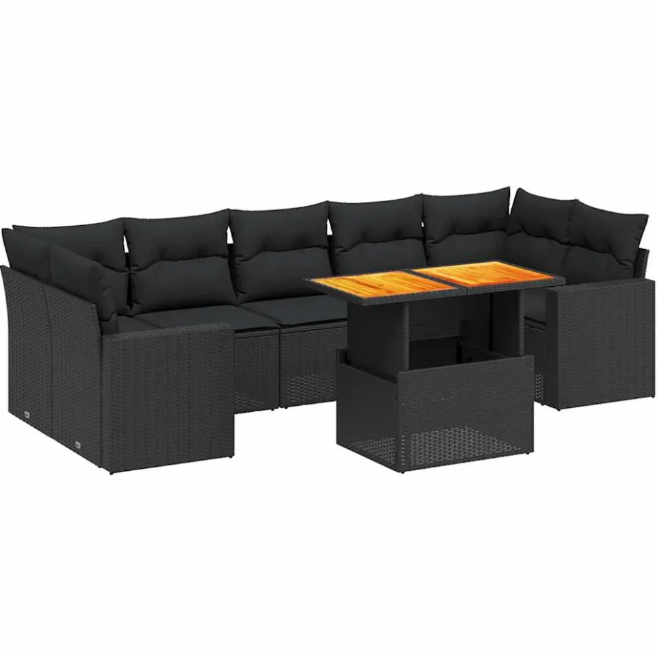 vidaXL 8-delige Loungeset met kussens poly rattan zwart